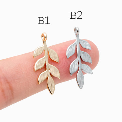 10pcs Gold/ Silver Tone Leaf Charms, Real Gold/ Rhodium plated Brass, Leaf Earring Pendants (GB-214)
