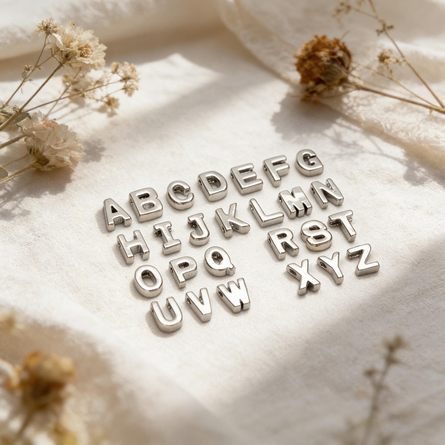 10pcs Gold and Silver Letter Beads for DIY Jewelry, Alphabet Charms for Necklaces and Bracelets (GB-1927)