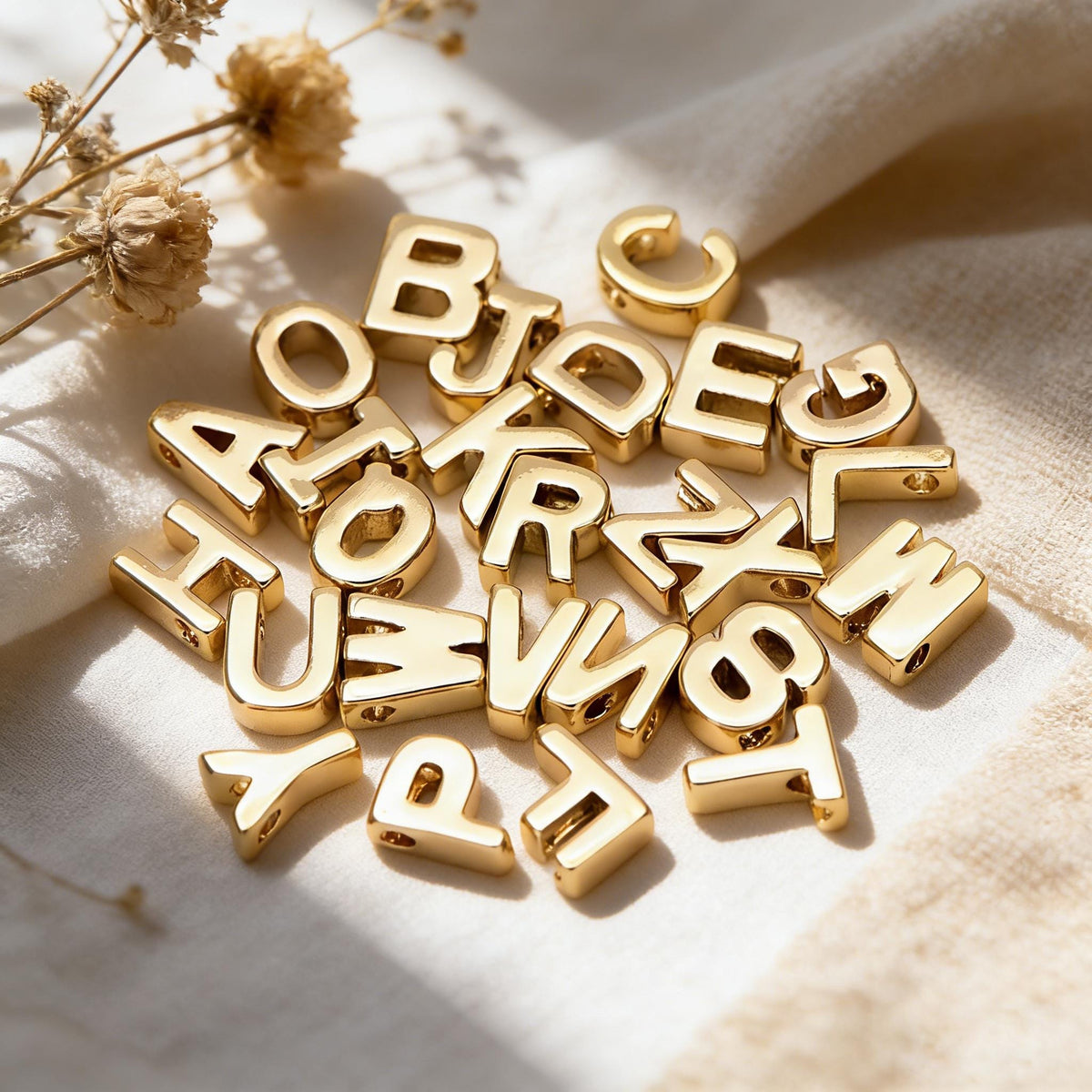 10pcs Gold and Silver Letter Beads for DIY Jewelry, Alphabet Charms for Necklaces and Bracelets (GB-1927)