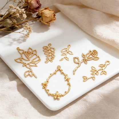 10pcs Gold Leaf Flower Charms, 18K Gold plated Brass, Dainty Earring Pendants (GB-120)