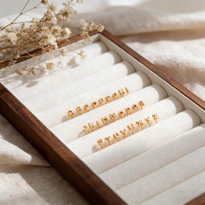 10pcs Gold Initial Stud Earrings, Mini Alphabet Letter Earrings, Wholesale Minimalist Jewelry, Dainty Personalized Ear Studs (GB-4221)