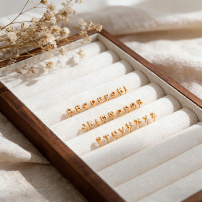 10pcs Gold Initial Stud Earrings, Mini Alphabet Letter Earrings, Wholesale Minimalist Jewelry, Dainty Personalized Ear Studs (GB-4221)