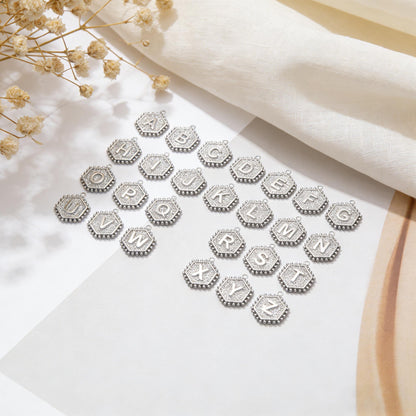 Gold/ Silver Alphabet Charms, English Letter Pendants 16x20mm, Hexagon Initial Coin Pendants (GB-2458)