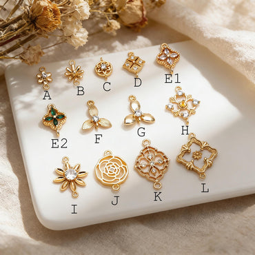 10pcs Gold Flower Charms , 18K Gold plated Brass, Floral Connector Pendants (GB-3780)