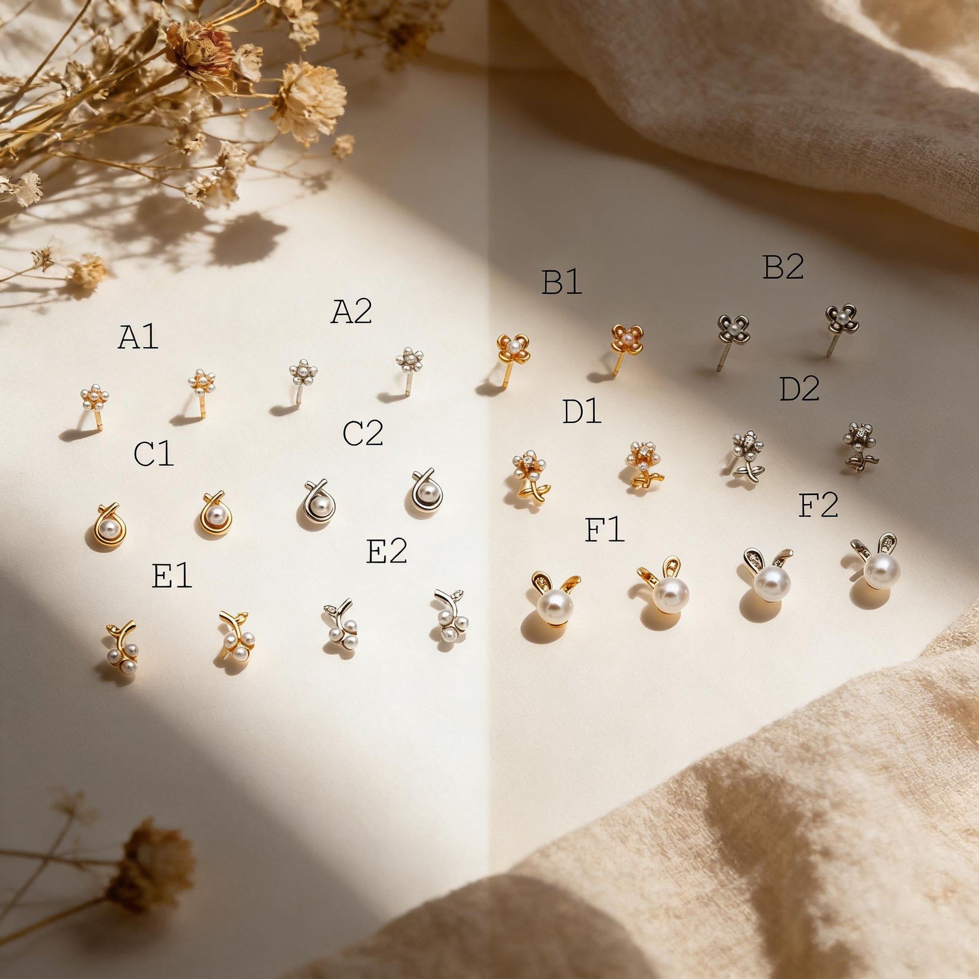 10pcs Gold/ Silver Faux Pearl Earrings, 18K Real Gold/ Rhodium Plated Brass, Dainty Stud Earring (#GB-4681)