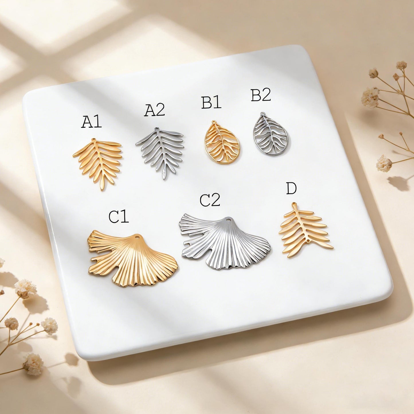 10pcs Gold/ Silver Tone Leaf Charm Pendants, Gold/ Rhodium plated Brass, Lead Nickel Free (GB-3057)