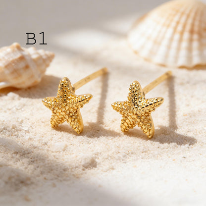 10pcs Gold/ Silver Coral Starfish Stud Earrings, Ocean Stud Earrings (#GB-4761)