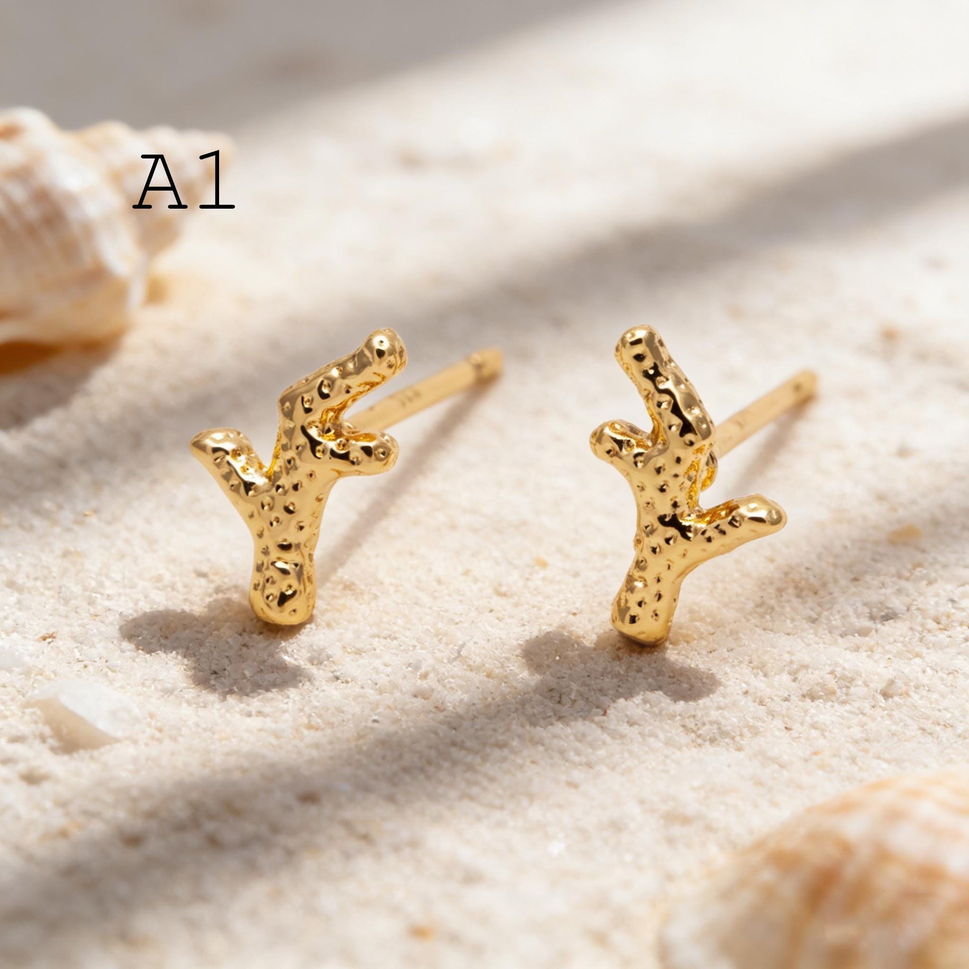 10pcs Gold/ Silver Coral Starfish Stud Earrings, Ocean Stud Earrings (#GB-4761)