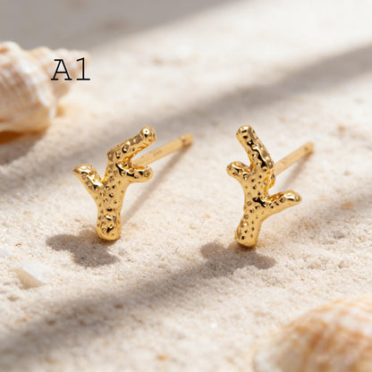 10pcs Gold/ Silver Coral Starfish Stud Earrings, Ocean Stud Earrings (#GB-4761)