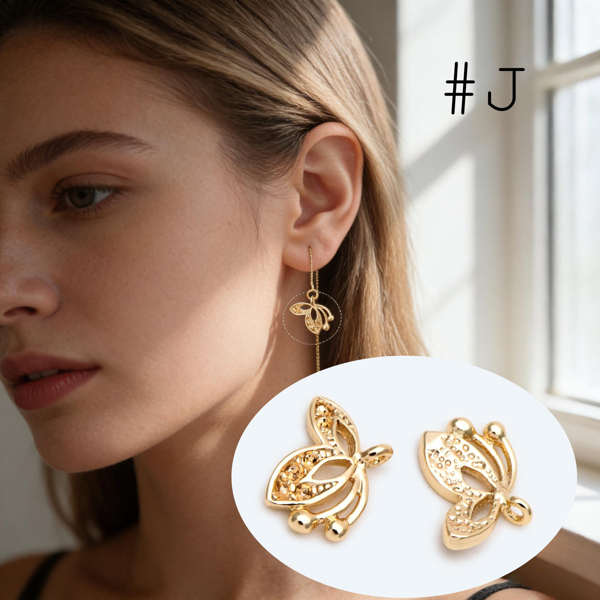 4pcs Delicate Butterfly Charms for Jewelry Making, Gold plated Butterfly Pendants (GB-3561)