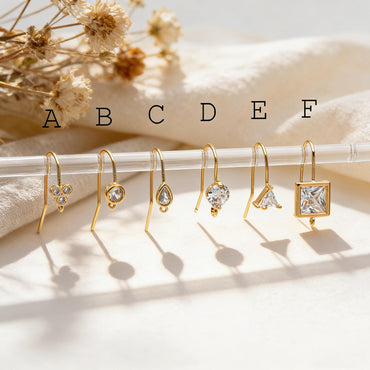 10pcs CZ Pave Earring Hooks with Loop, 18K Real Gold Plated Brass, Geometric Earwires (GB-1125)