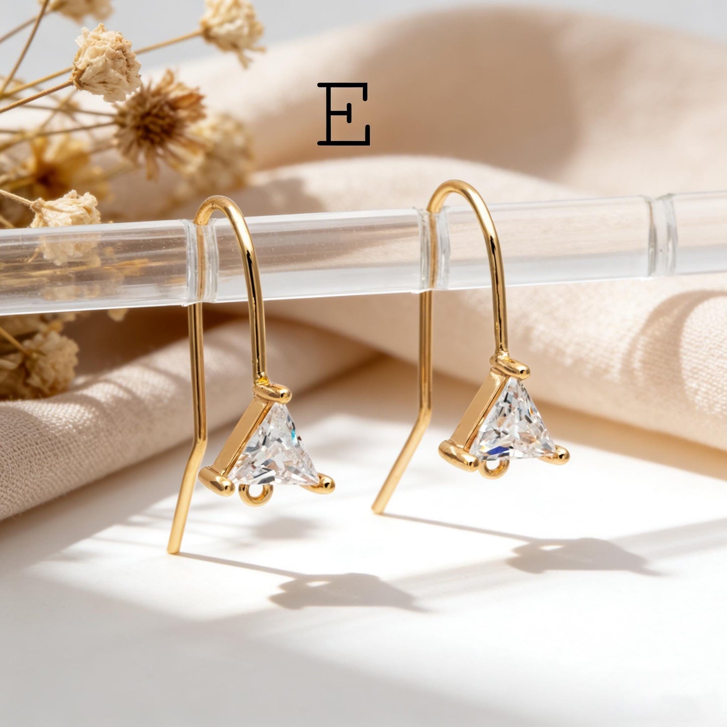 10pcs CZ Pave Earring Hooks with Loop, 18K Real Gold Plated Brass, Geometric Earwires (GB-1125)