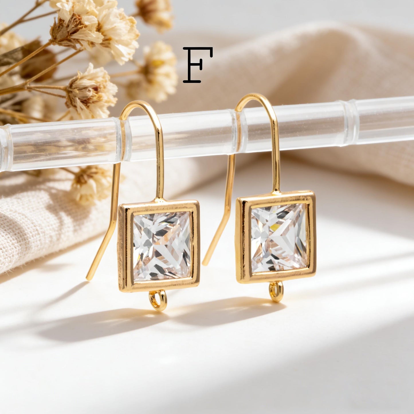 10pcs CZ Pave Earring Hooks with Loop, 18K Real Gold Plated Brass, Geometric Earwires (GB-1125)
