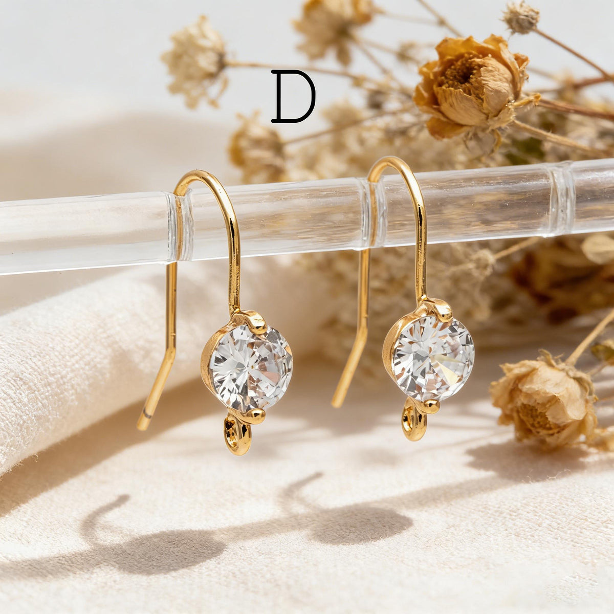 10pcs CZ Pave Earring Hooks with Loop, 18K Real Gold Plated Brass, Geometric Earwires (GB-1125)