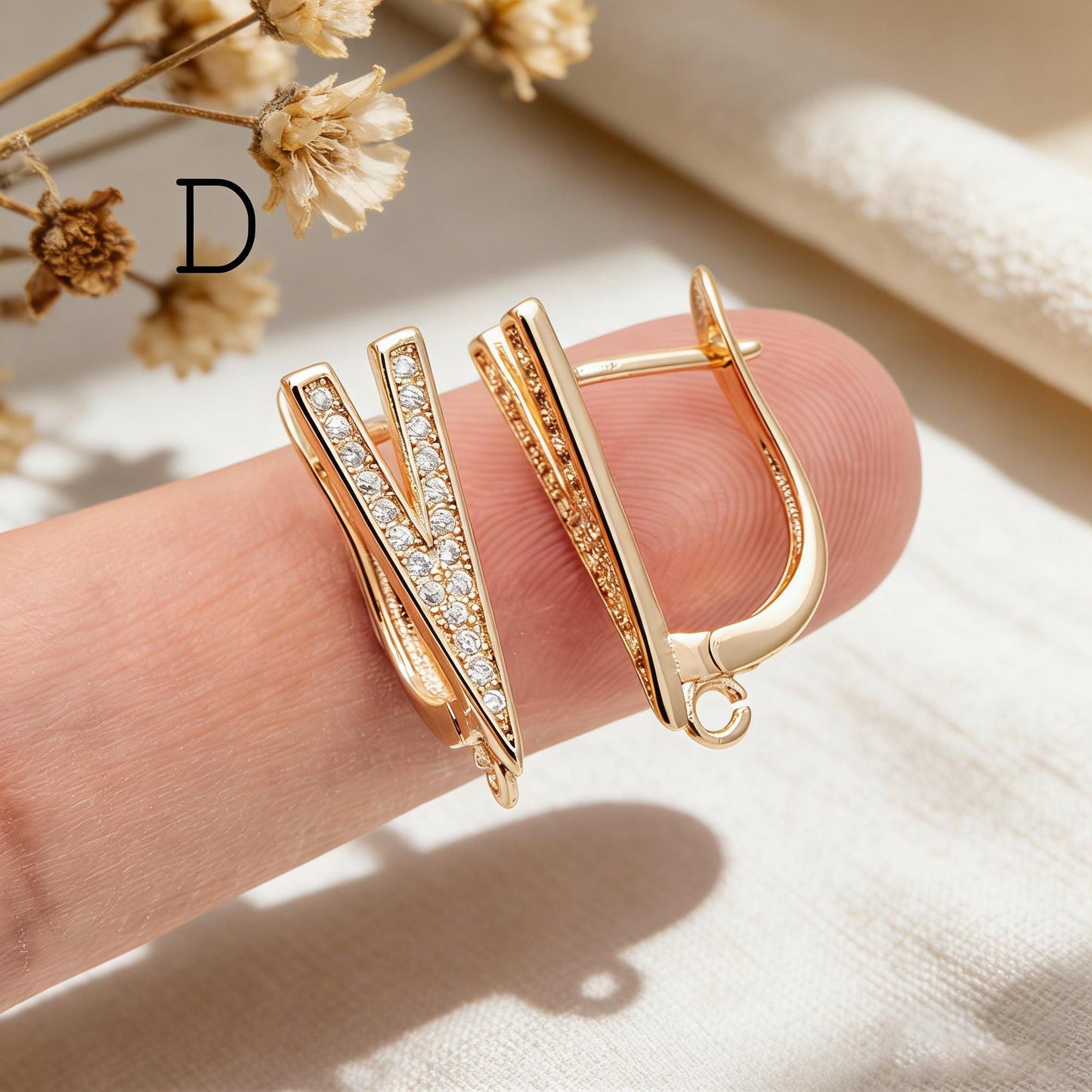 4pcs CZ Pave Gold Click-in Style Leverback Earring, Gold Plated Brass Earring Findings (GB-3002)