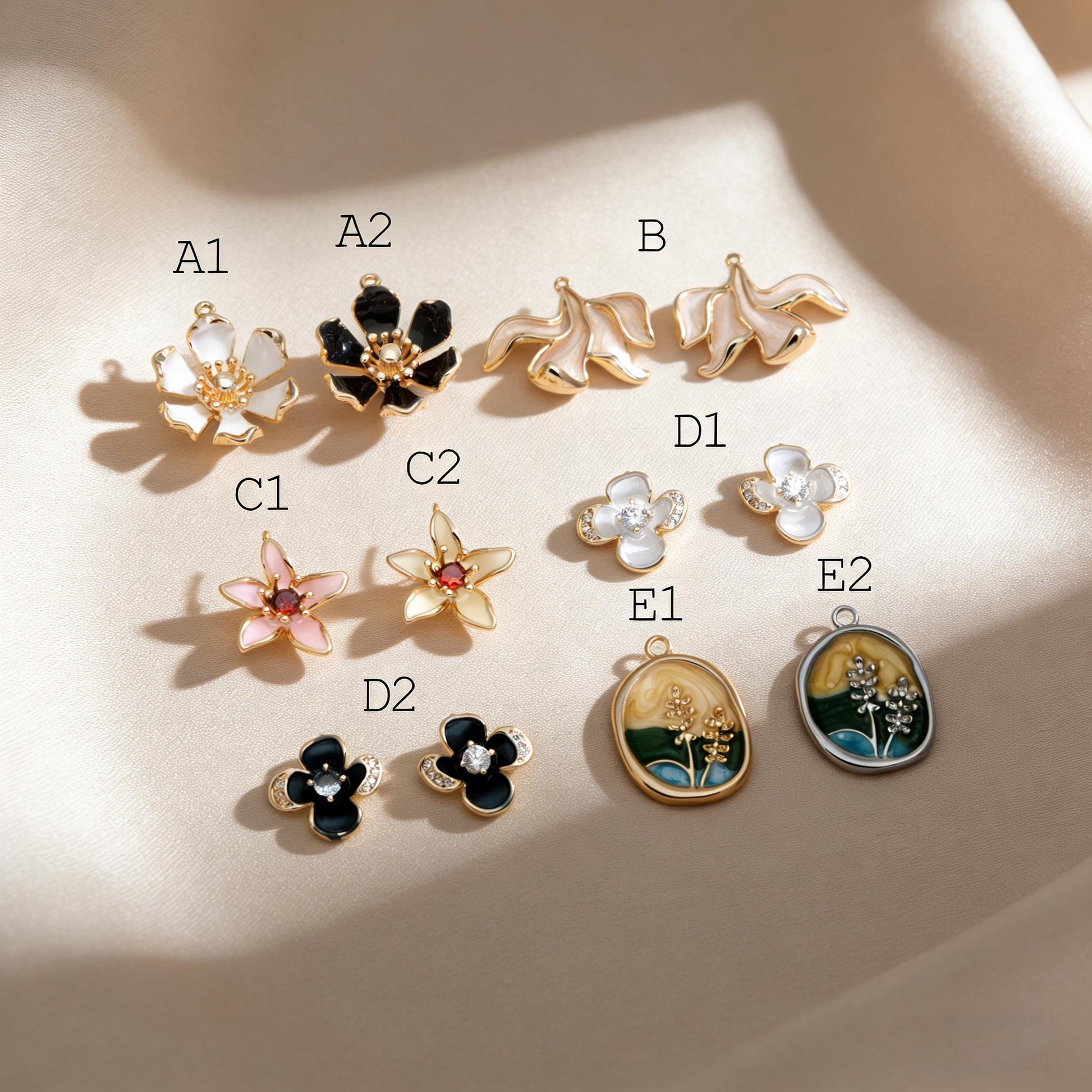 4pcs Gold/ Silver Tone Enamel Flower Charms, 18K Real Gold/ Rhodium plated Brass, Floral Earring Pendants (GB-3950)
