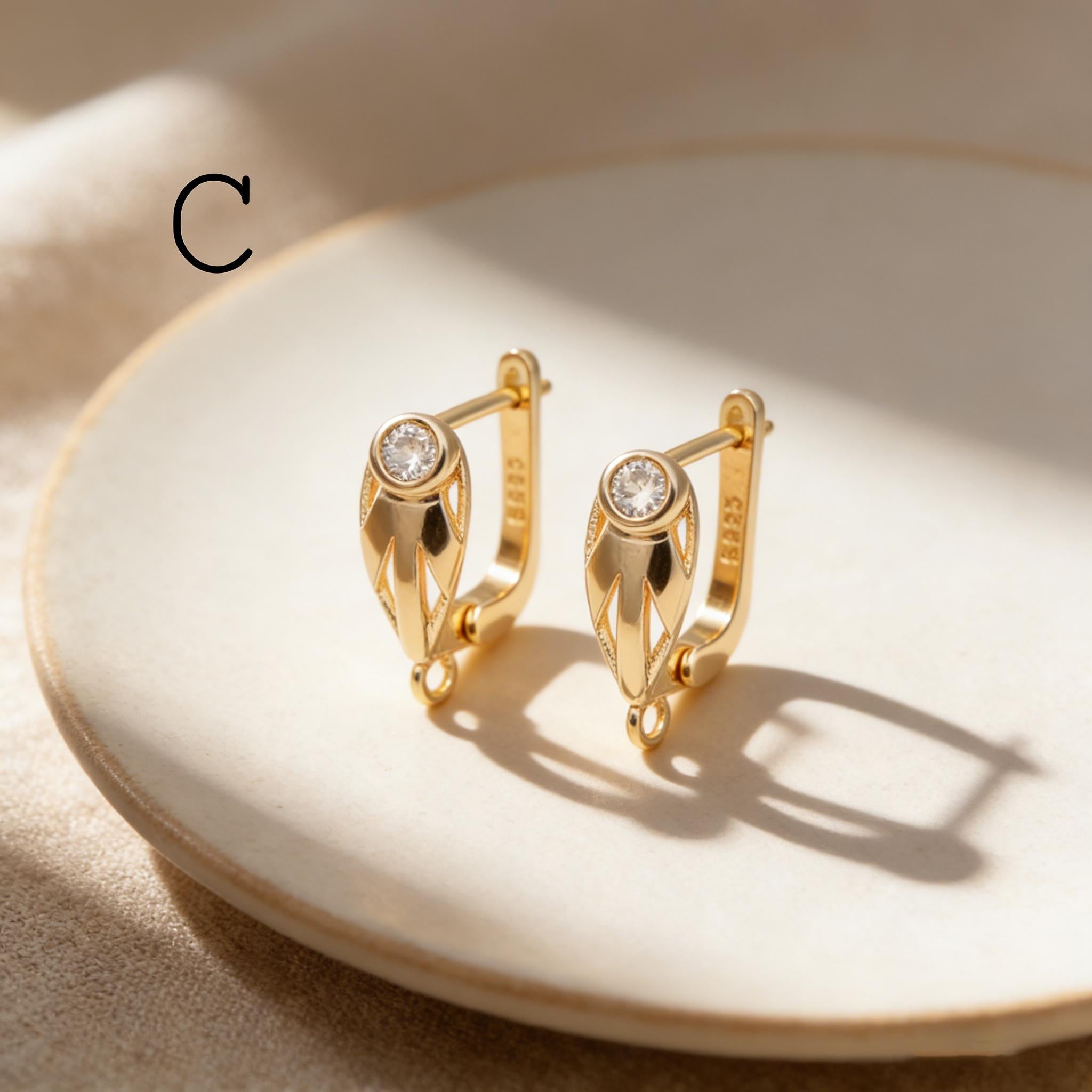4pcs Gold Click-in Style Stud Earring, Leverback Earring with Loop, Earring Finding Wholesale (GB-3904)
