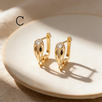4pcs Gold Click-in Style Stud Earring, Leverback Earring with Loop, Earring Finding Wholesale (GB-3904)