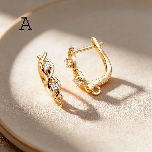 4pcs Gold Click-in Style Stud Earring, Leverback Earring with Loop, Earring Finding Wholesale (GB-3904)