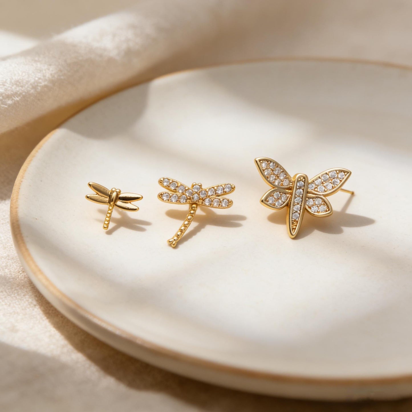 4pcs Gold/ Silver Dragonfly Earrings, Dianty Dragonfly Ear Studs, Jewelry Supplies (GB-3892)