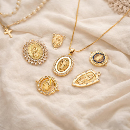4pcs Gold Virgin Mother Mary Charm Connectors, Catholic Baptism Lady Guadalupe Charm, Medallion Religious Jewelry Craft (GB-4395)