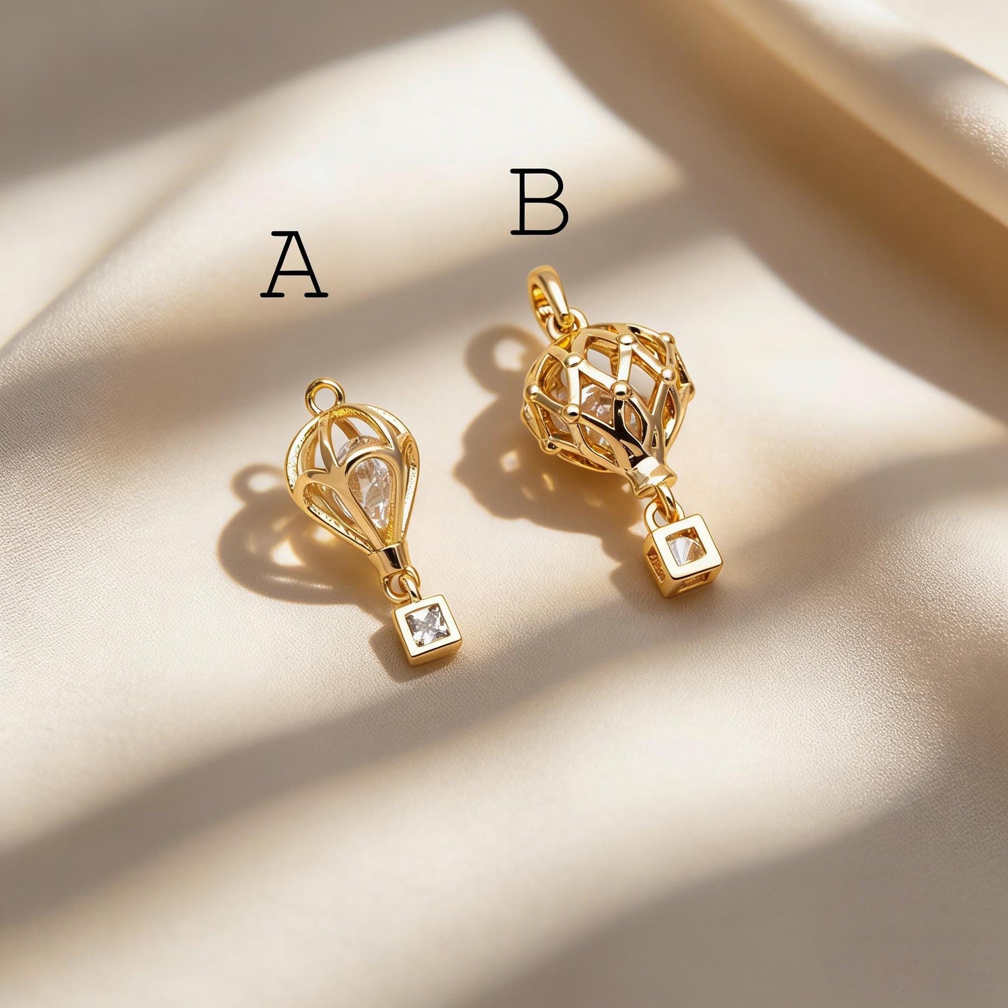 4pcs Gold Hot Air Balloon Charms with Cubic Zirconia, Jewelry Making, Diy Material, Jewelry Supplies (GB-3105)