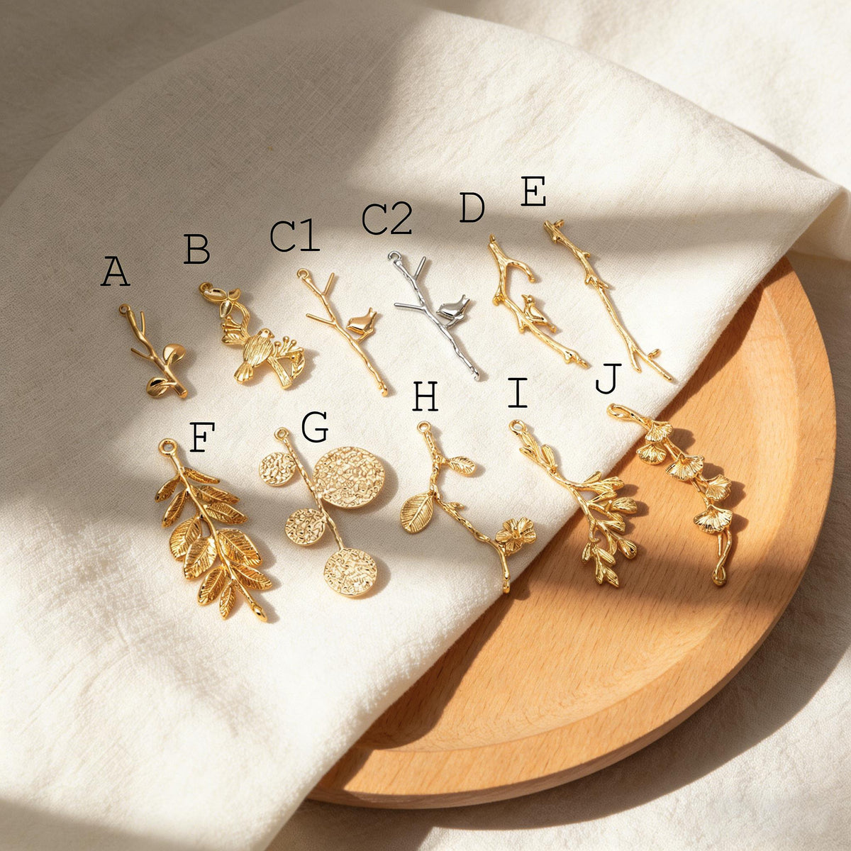 10pcs Gold/ Silver Tone Branch Connectors , Real Gold/ Rhodium plated Brass, Branch Pendants with Two Loops (GB-3622)