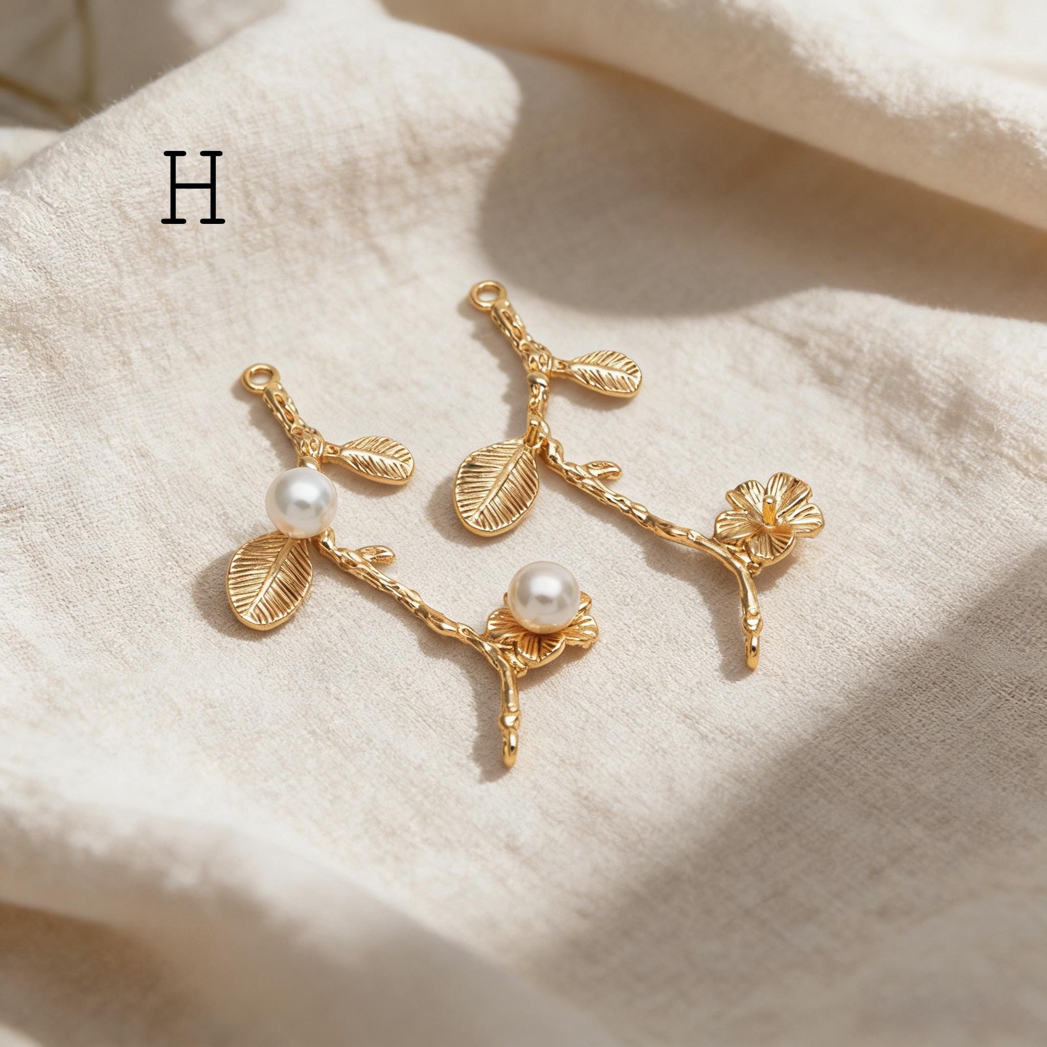 10pcs Gold/ Silver Tone Branch Connectors , Real Gold/ Rhodium plated Brass, Branch Pendants with Two Loops (GB-3622)