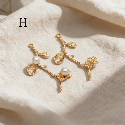 10pcs Gold/ Silver Tone Branch Connectors , Real Gold/ Rhodium plated Brass, Branch Pendants with Two Loops (GB-3622)