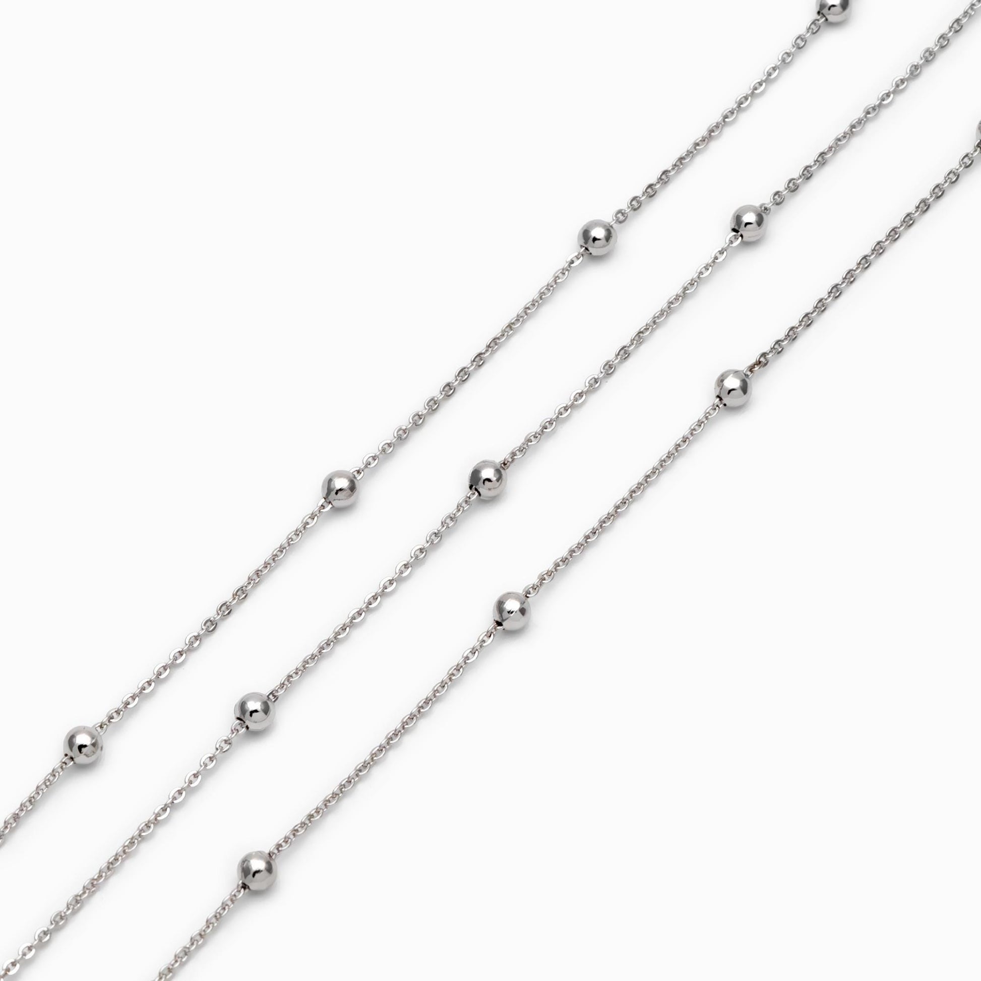 Silver tone Satellite Chains, 1.2mm Chain with 3mm Round Beads, Rhodium plated Brass Beaded Cable Chain (#LK-225-2)/ 1 Meter=3.3 ft
