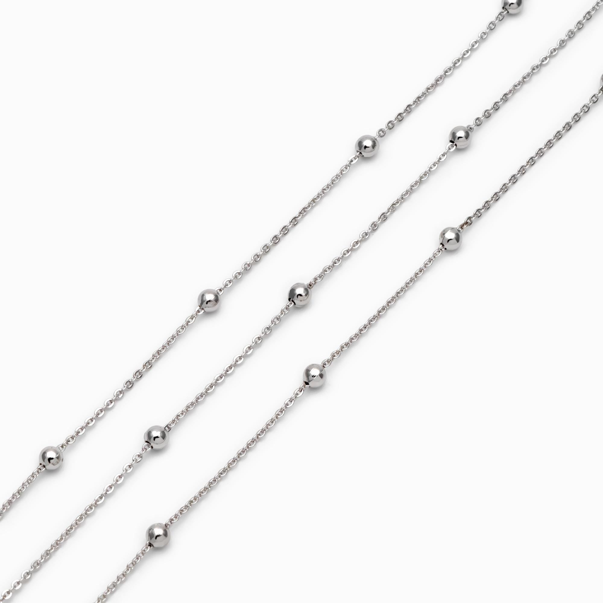 Silver tone Satellite Chains, 1.2mm Chain with 3mm Round Beads, Rhodium plated Brass Beaded Cable Chain (#LK-225-2)/ 1 Meter=3.3 ft