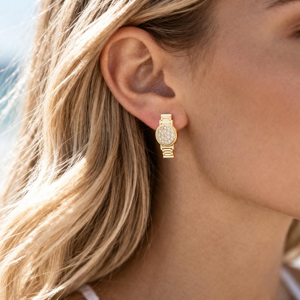 4pcs CZ Pave Gold/ Silver Watch Earrings, 18K Real Gold/ Rhodium Plated Brass, Dainty Stud Earrings (GB-4480)