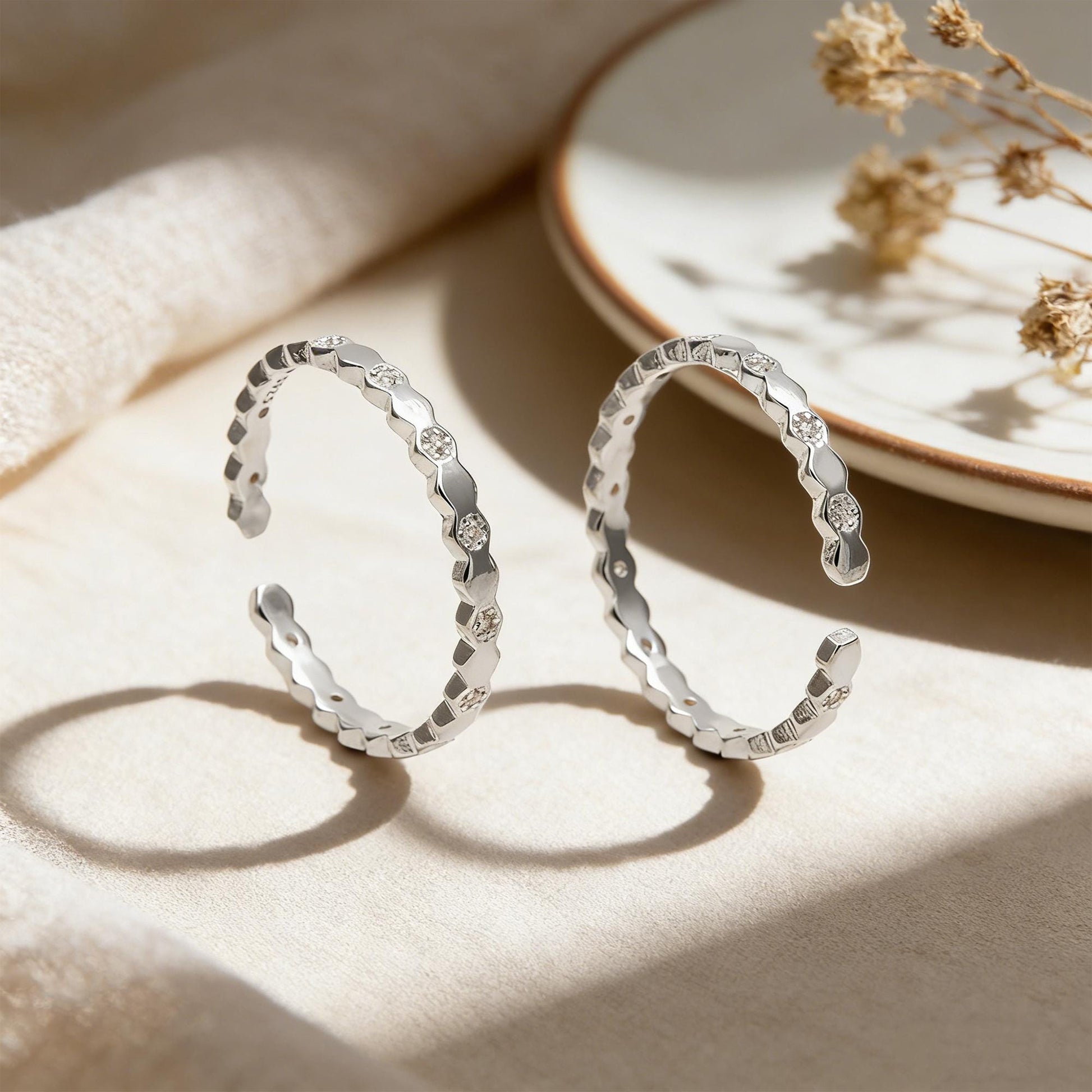Minimalist Sterling Silver Ring, CZ Pave Adjustable Hexagon Ring (#CY-060)/ 1 piece
