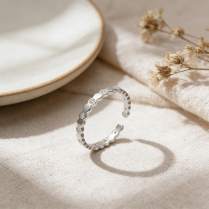 Minimalist Sterling Silver Ring, CZ Pave Adjustable Hexagon Ring (#CY-060)/ 1 piece