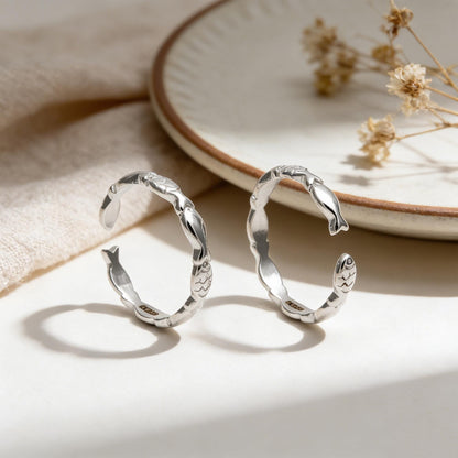 Sterling Silver Fish Ring, Minimalist Statement Adjustable Ring (#CY-061)/ 1 piece
