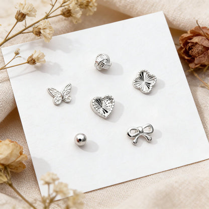 Sterling Silver Stud Earring, Screw Back, Knot/ Heart/ Butterfly/ Bow/ Clover (CY-064)/ 1 pair