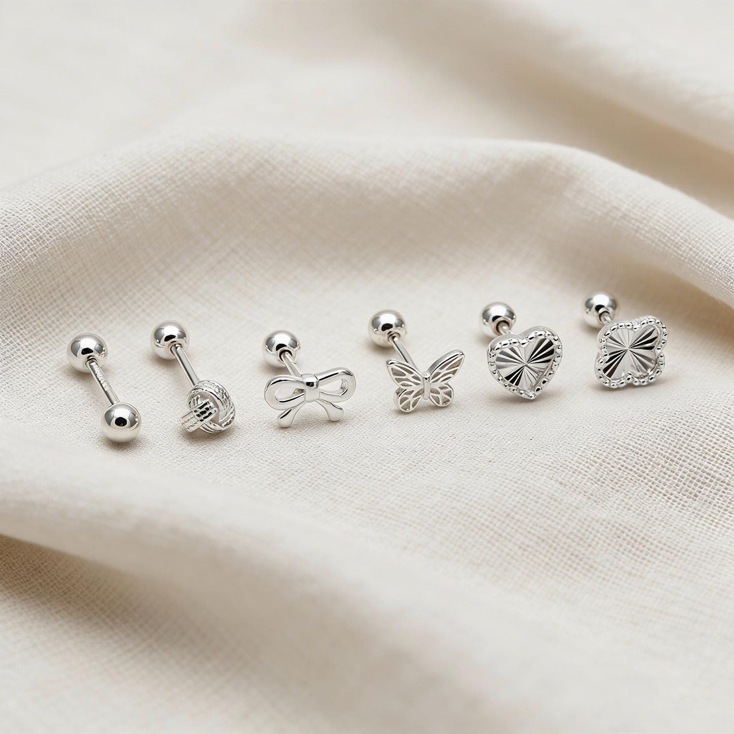 Sterling Silver Stud Earring, Screw Back, Knot/ Heart/ Butterfly/ Bow/ Clover (CY-064)/ 1 pair