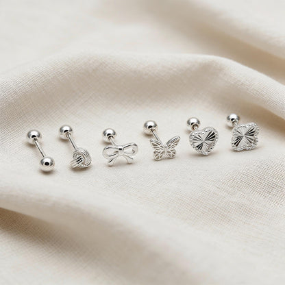 Sterling Silver Stud Earring, Screw Back, Knot/ Heart/ Butterfly/ Bow/ Clover (CY-064)/ 1 pair