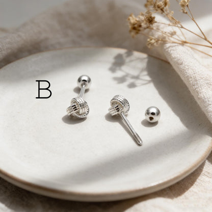 Sterling Silver Stud Earring, Screw Back, Knot/ Heart/ Butterfly/ Bow/ Clover (CY-064)/ 1 pair