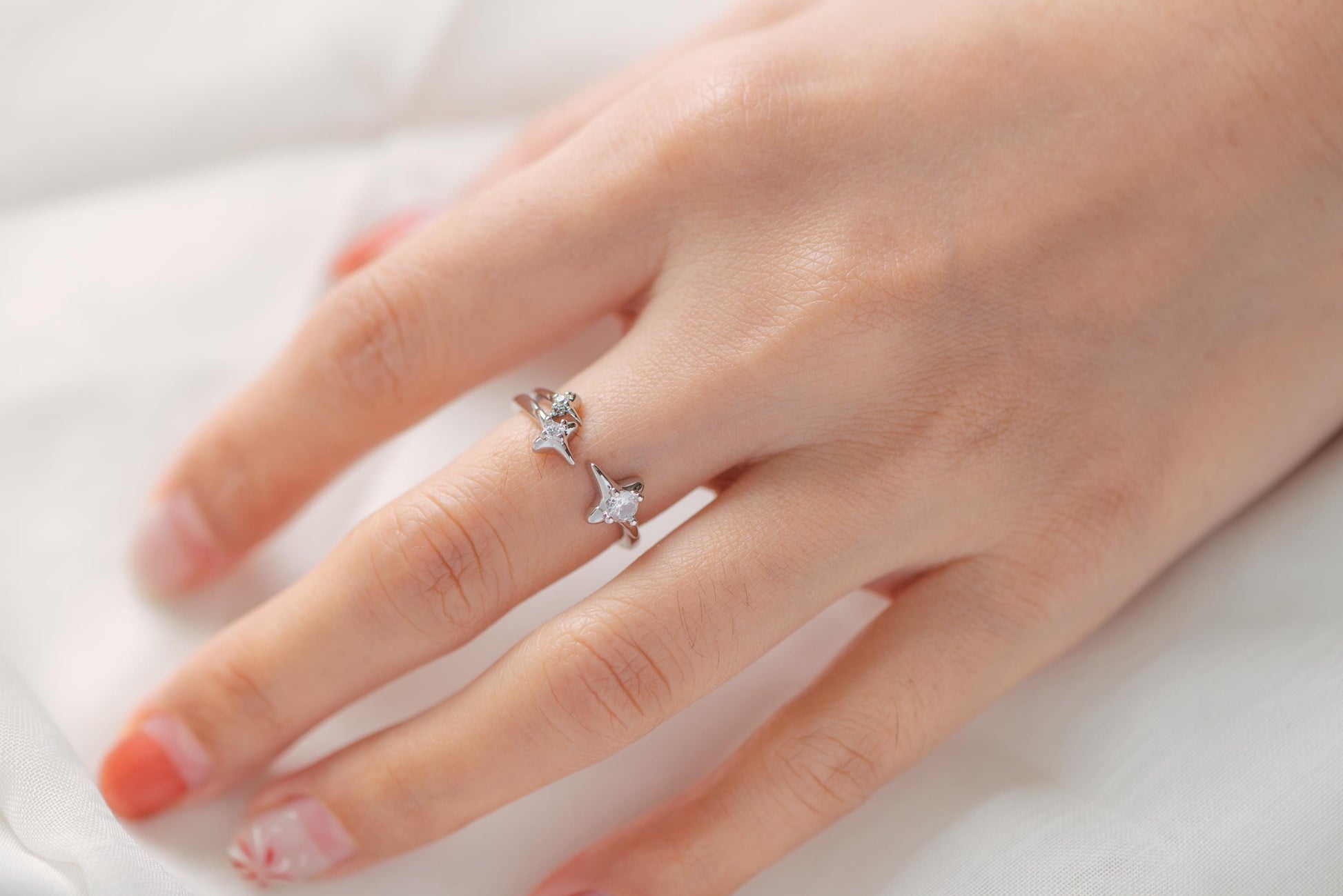 4pcs CZ Pave Gold/ Silver North Star Ring, Dainty Rings, Adjustable Ring, Statement Ring (JZ-007)
