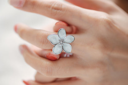 4pcs Gold/ Silver Enamel White Flower Ring, Everyday Ring, Dainty Rings, Adjustable Ring (#JZ-012)
