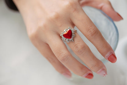 4pcs Gold/ Silver Red Heart Ring, Everyday Ring, Dainty Rings, Adjustable Ring (#JZ-013)