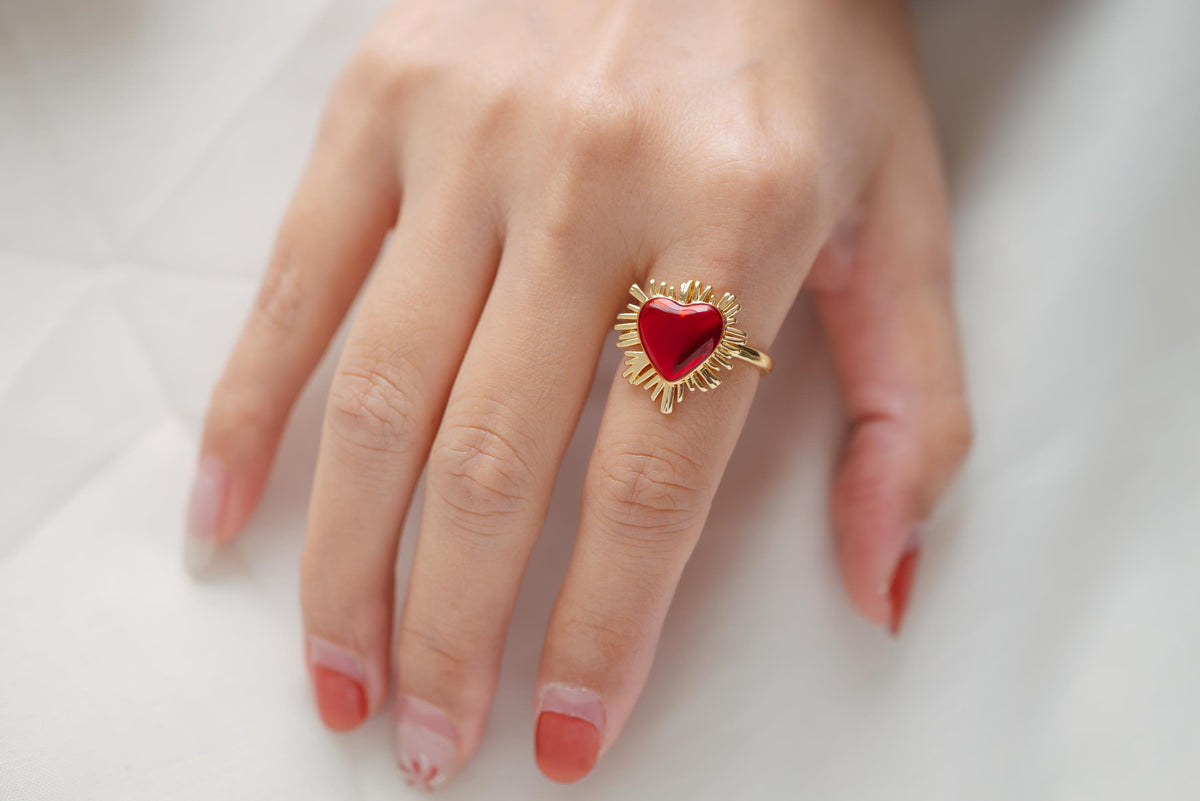 4pcs Gold/ Silver Red Heart Ring, Everyday Ring, Dainty Rings, Adjustable Ring (#JZ-013)