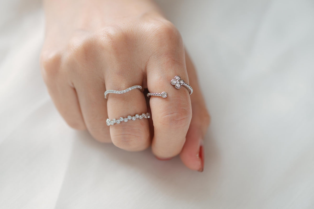 4pcs CZ Pave Gold/ Silver Minimalist Ring, Modern Style Ring, Fashion Rings, Dainty Rings, Adjustable Ring (#JZ-028)