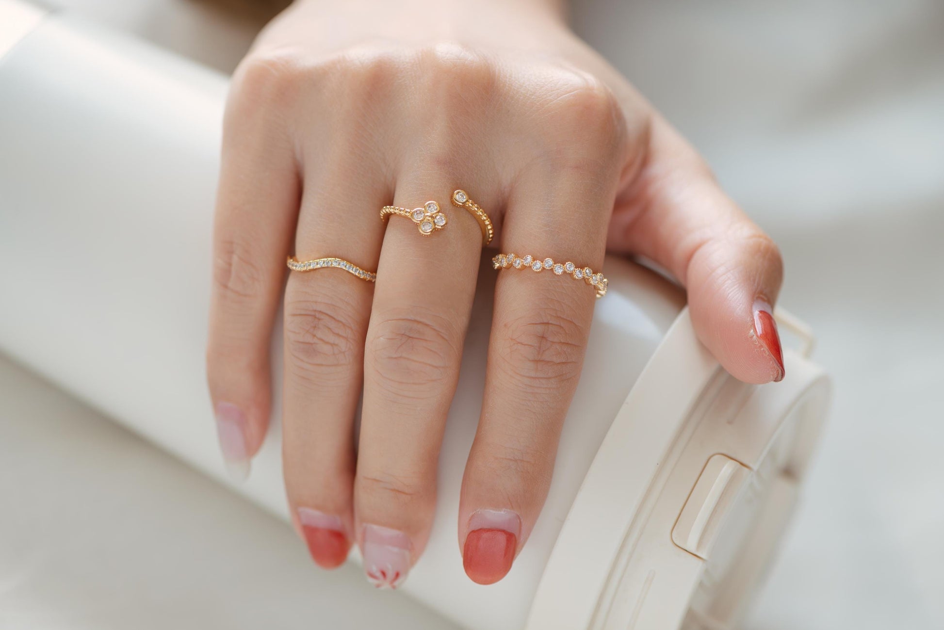 4pcs CZ Pave Gold/ Silver Minimalist Ring, Modern Style Ring, Fashion Rings, Dainty Rings, Adjustable Ring (#JZ-028)