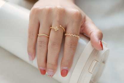 4pcs CZ Pave Gold/ Silver Minimalist Ring, Modern Style Ring, Fashion Rings, Dainty Rings, Adjustable Ring (#JZ-028)