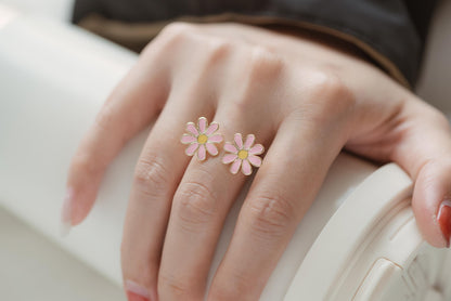 4pcs Gold/ Silver Tone Enamel Ring, Ladybug Ring, Daisy Ring, Everyday Ring, Dainty Rings, Adjustable Ring (#JZ-033)