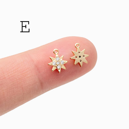 10pcs Gold/ Silver Tone North Star Charm, 18K Gold/ Rhodium plated Brass Mini Star Pendants (GB-924)