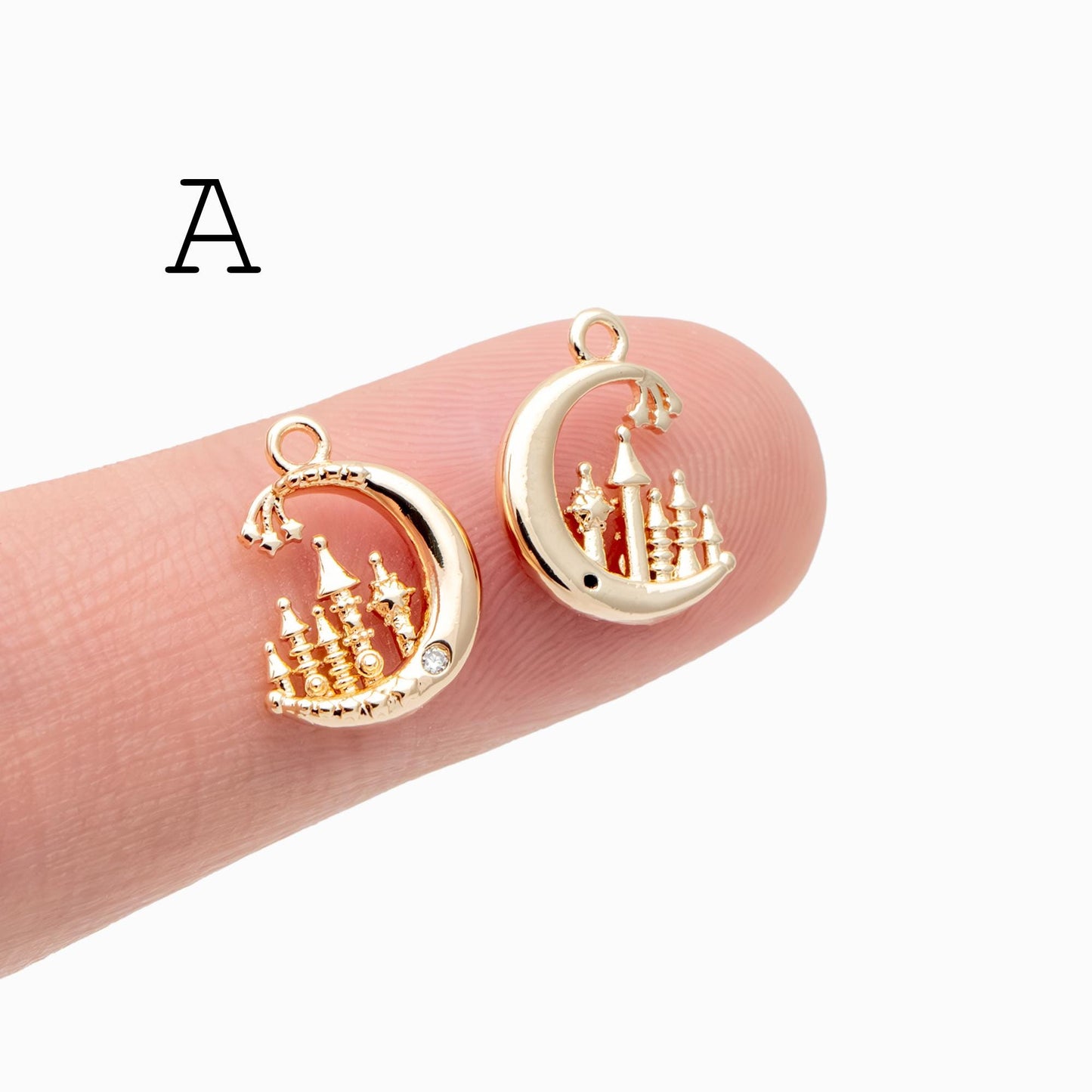4pcs CZ pave Gold/ Silver Moon Star Charms, 18K Gold/ Rhodium plated Brass Moon Pendants (GB-2433)