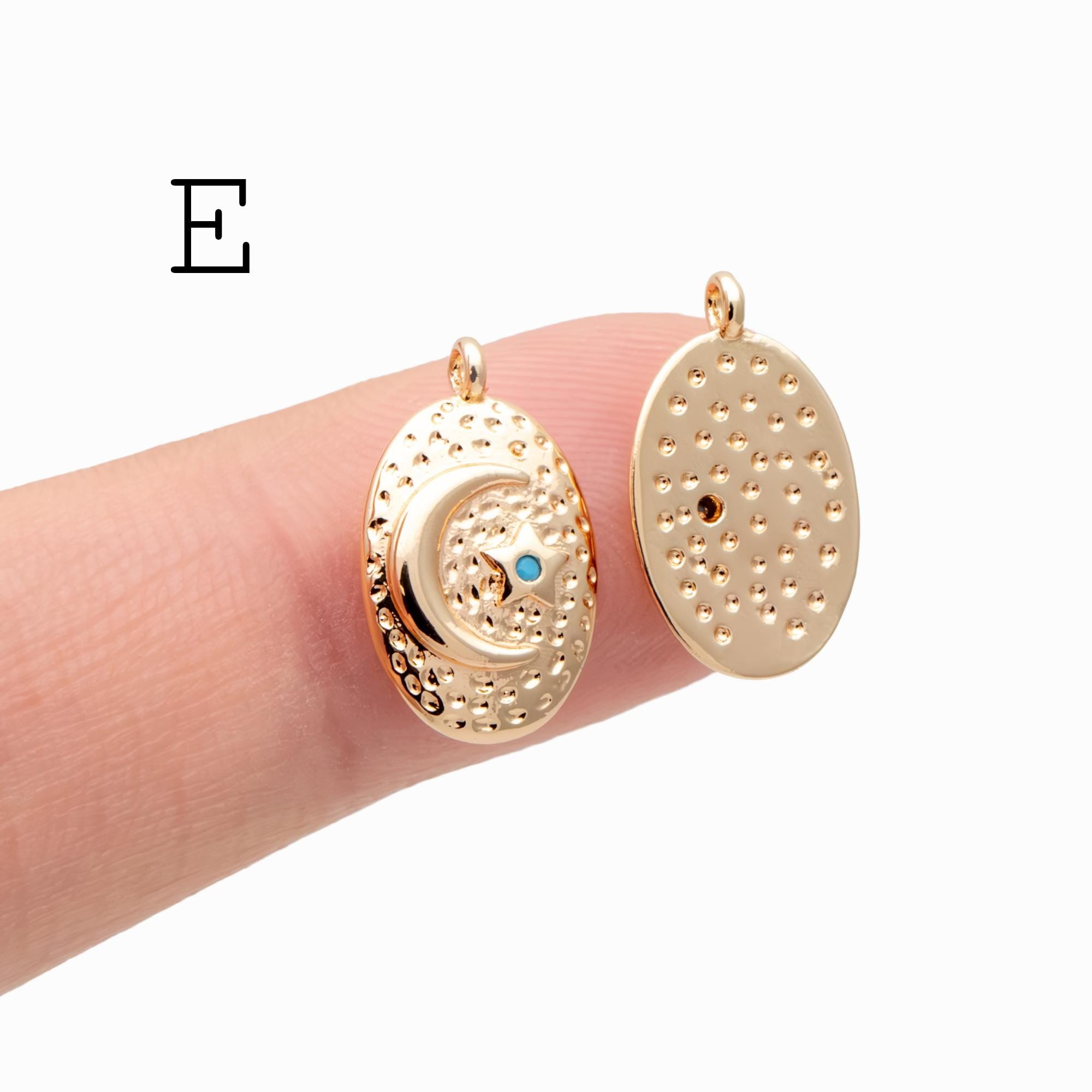 4pcs CZ pave Gold/ Silver Moon Star Charms, 18K Gold/ Rhodium plated Brass Moon Pendants (GB-2433)